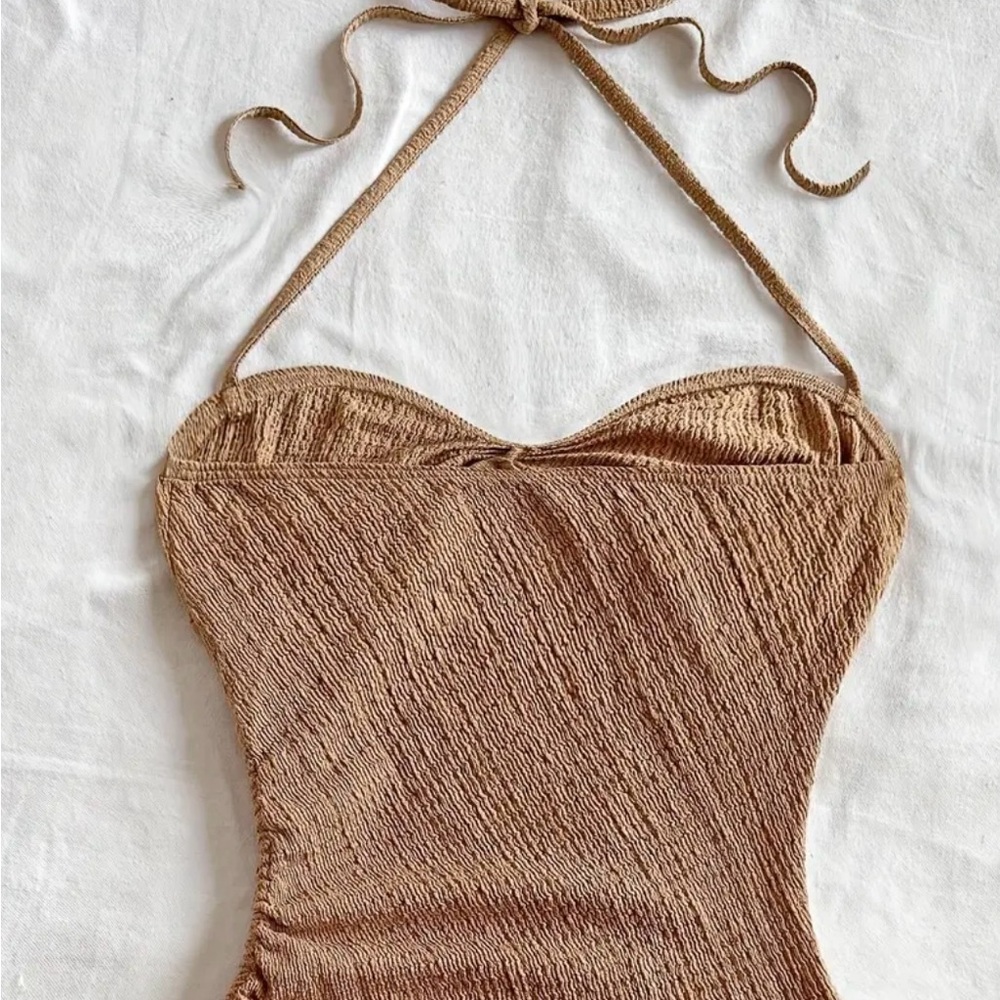 Tan Bodysuit One Piece with Textured Design